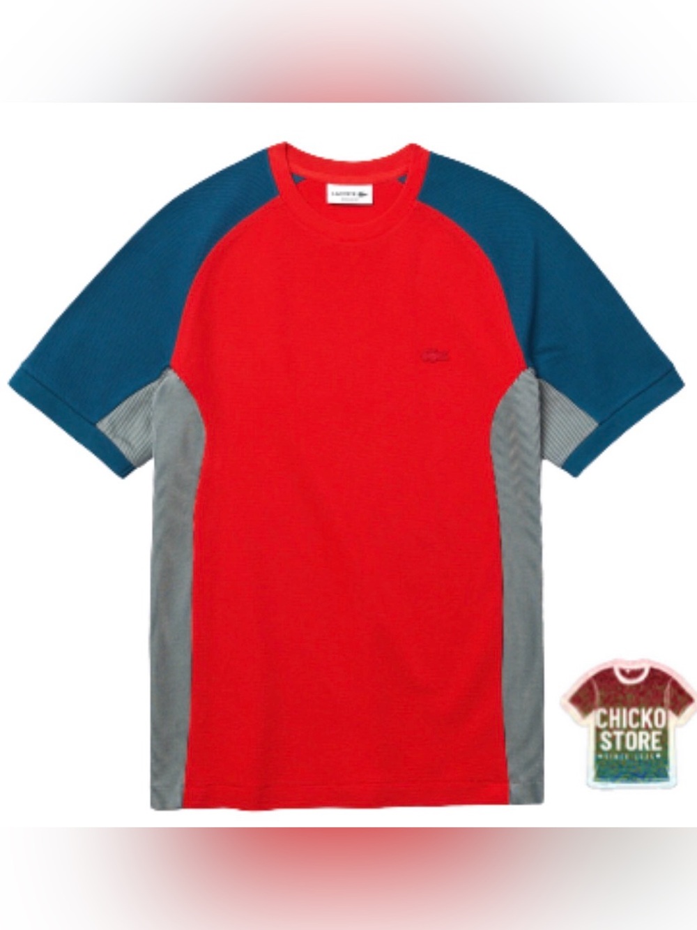 Lacoste TH5017 Men’s Regular Fit Tricolor Pique T-Shirt Orange Blue Striped Sz M
